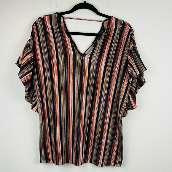Anthropologie Vanessa Virginia Bienville Multi Color Striped Ruffle Top Size XS - Picture 3 of 11